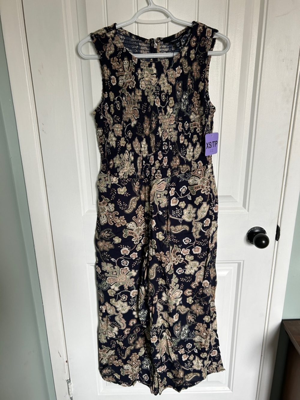 Andrew Marc Black Paisley Sleeveless Jumpsuit with Cream Accents